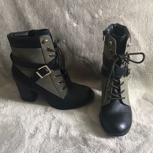 Black and Olive Green heeled booties